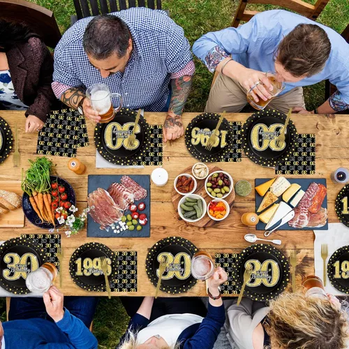 Miniatura 7 de 200 vajillas para fiesta de cumpleaños con temática de 30 años, suministros de fiesta de cumpleaños de 30 años, platos, servilletas, tenedores