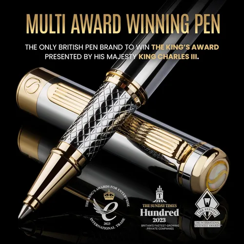 Miniatura 7 de Scriveiner - Bolígrafo de bola cromado plateado – Impresionante pluma de lujo, chapado en oro real, repuesto de tinta Schmidt, el mejor juego de 10.
