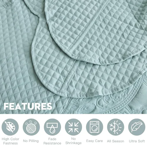 Miniatura 4 de Colcha tamaño King extragrande, diseño de patrón Paisley, cobertor de cama ligero, reversible, 5 piezas, 100% microfibra, Seaglass 1 - Seaglass