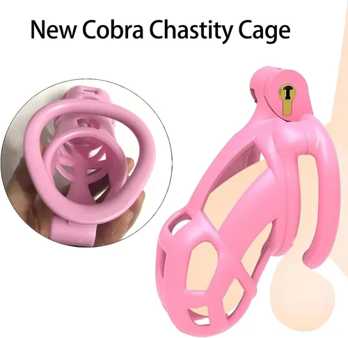 Miniatura 2 de Jaula de castidad rosa 2.0 dispositivo de castidad masculina con 4 anillos de resina ligera jaula de castidad para hombre pene ejercicio de bondage