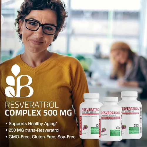 Miniatura 3 de Bronson Resveratrol 500 Complex Estandarizado Trans-Resveratrol + Extracto de Semilla de Uva y Vino Tinto, 250 Cápsulas