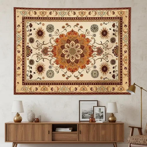 Miniatura 4 de Fowocu Boho Floral Tapestry Wall Hanging Hippie Indian Bohemian Mandala Tapestry Aesthetic Vintage Flower Medallion Beige Yellow Small Tapestries