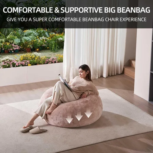 Miniatura 6 de Puf de 3 pies, puf con relleno, espuma viscoelástica altamente resistente, puf redondo de felpa, mueble para sala moderna, silla de lectura de ocio