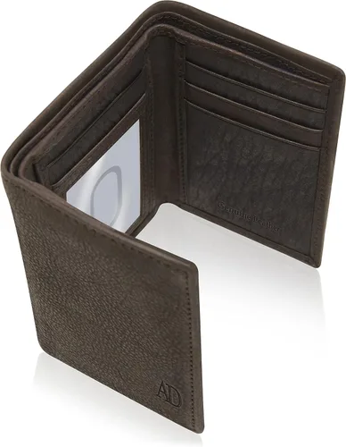 Miniatura 42 de Billetera de triple pliegue con RFID, cuero genuino, delgado, con ventana de identificación, bolsillo frontal, regalo para hombre