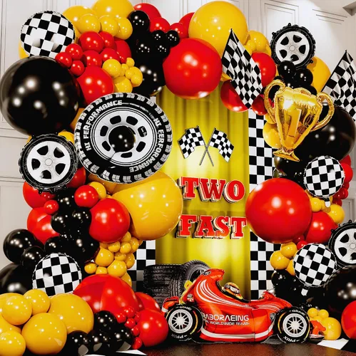 Miniatura 4 de Kit de arco de globos de coche de carreras TODO-EN-1 y guirnalda con TROFEO de REGALO y Número 2 - Globos de coches de carreras para suministros