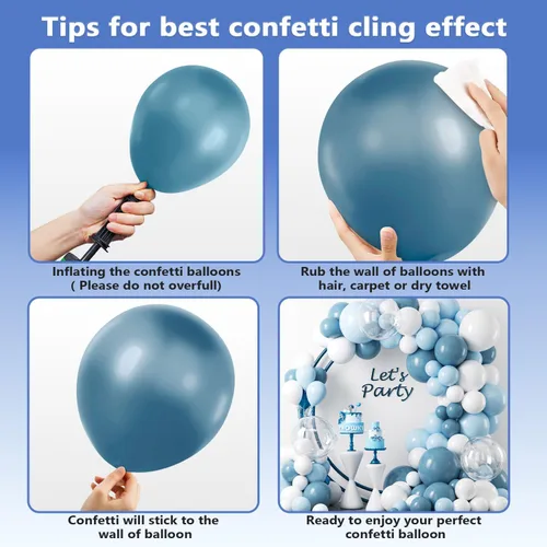 Miniatura 4 de YAOWKY Kit de arco de guirnalda de globos azul y blanco, 111 globos de látex transparente de 18, 12, 5 pulgadas, azul claro, blanco y transparente