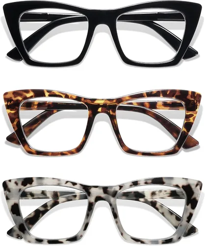 Miniatura 6 de AMOMOMA Anteojos de lectura de gran tamaño para mujer, diseño de ojo de gato a la moda, lector de computadora con luz azul AM6028 Ac1 Blk+c2 Tortuga