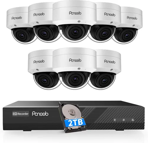 Sistema de Cámaras de Seguridad PoE, 8X Cámaras Domo IP IK10 Cableadas de 5MP a Prueba de Vandalismo, Detección Humana con IA, Acceso Remoto, Visión