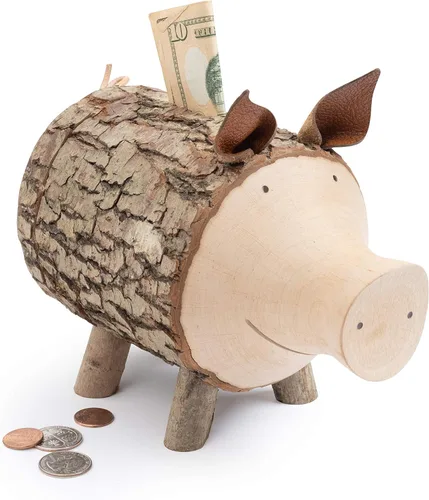 Miniatura 9 de Forest Decor Alcancías de madera – Adorable figura de cerdo para niñas y niños – Caja de dinero de ahorro de madera para adultos – Bonita decoración