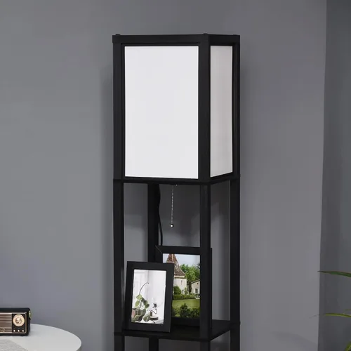 Miniatura 8 de HOMCOM Lámpara de pie moderna con estantes e iluminación ambiental doble, lámpara de pie alta para sala de estar, dormitorio con pantalla de tela