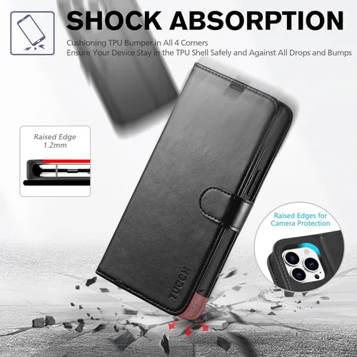Miniatura 6 de Funda tipo billetera TUCCH para iPhone 14 Pro Max de 6.7", con bloqueo RFID, soporte para 4 tarjetas [carcasa interior de TPU a prueba de golpes]