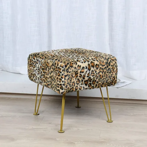 Miniatura 8 de Otomano cuadrado con estampado de leopardo de 17"x17"x17", de piel sintética, banco de entrada, reposapiés, taburete, asiento de acento, otomano
