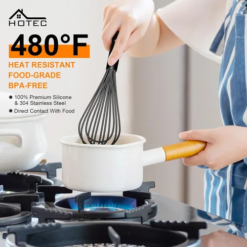 Miniatura 2 de HOTEC Juego de 4 batidores de silicona, batidores de alambre para cocinar huevos, batidor de mango antideslizante para utensilios de cocina