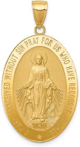 Colgante de oro amarillo macizo de 14 quilates con diseño de Virgen María y Oración por Nosotros, 1.614 in x 0.827 in, Metal