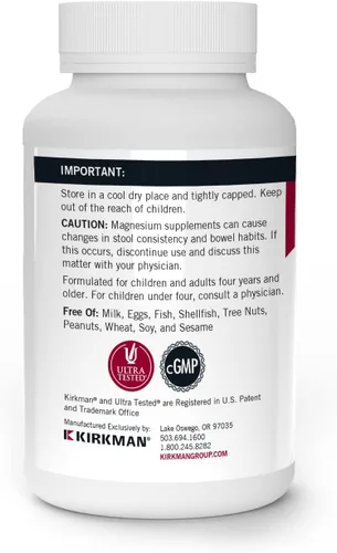 Miniatura 3 de Kirkman Quelato de magnesio-bisglicinato - Hipoalergénico 250 cápsulas vegetarianas Sin gluten Sin caseína