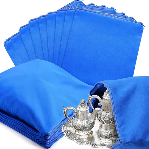 Sanwuta 8 Piezas Bolsas de Almacenamiento Plateadas con Cremallera Anti Deslustre Bolsas Plateadas Guardadoras Protectoras de Almacenamiento de Azul