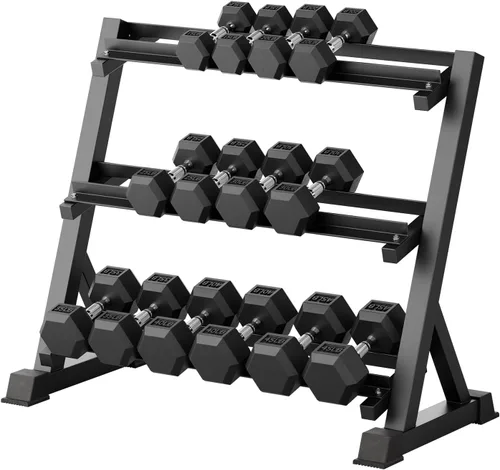 Miniatura 36 de RitFit Juego de mancuernas hexagonales con revestimiento de goma de 5 a 780 libras con estante para gimnasio en casa, entrenamiento de fuerza