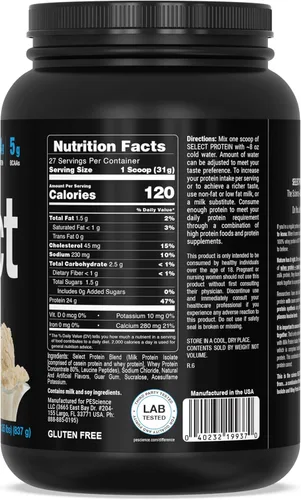 Miniatura 7 de PEScience Select Protein Powder, mezcla de suero y caseína, proteína limpia en polvo para mujeres y hombres, baja en calorías, baja