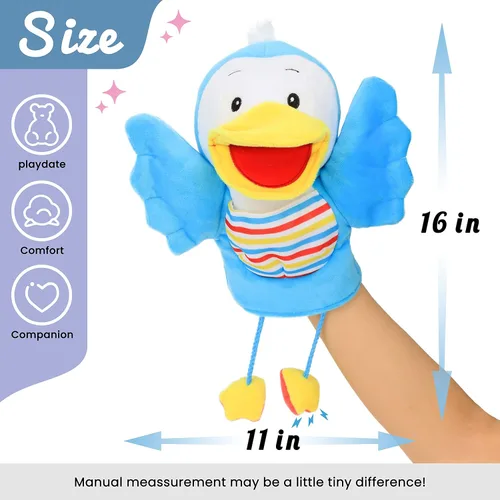 Miniatura 2 de Hopearl Marioneta de mano de pájaro de peluche con boca abierta y movible para juego imaginativo, juego de rol, juguete interactivo para contar