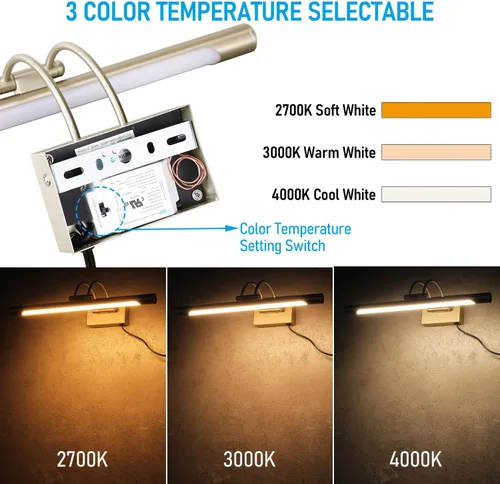 Miniatura 2 de LEONLITE 3CCT - Luz LED regulable, 2700 K/3000 K/4000 K seleccionable, marco de fotos giratorio CRI90 de metal completo para arte de pared, pintura