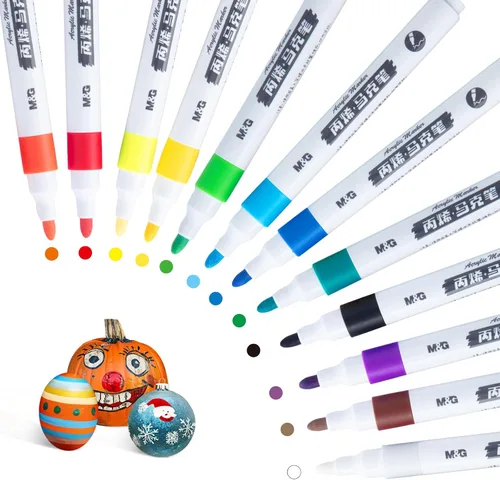 M&G Rotuladores de pintura acrílica, 12 colores con punta media de rubor, marcadores de pintura acrílica para rocas, huevos, cerámica, tela, vidrio,