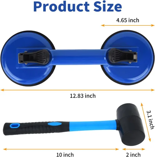 Miniatura 2 de Herramienta fijadora de huecos de piso para reparación de huecos de piso laminado, incluye ventosa y maza, kit azul