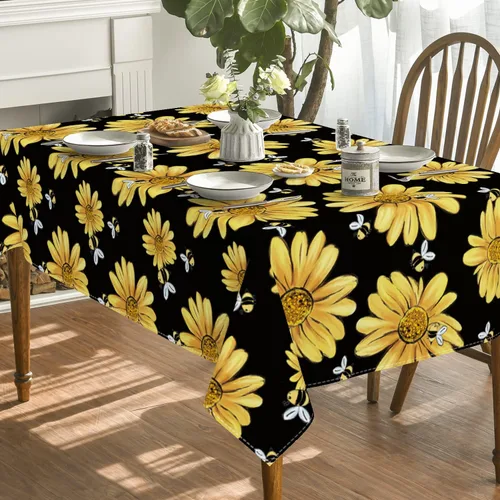 Miniatura 3 de Horaldaily Mantel de verano de 52 x 70 pulgadas, diseño de girasol amarillo, abejorro, negro, otoño, lavable, para fiesta, picnic, decoración de cena