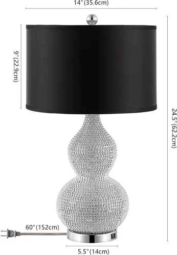 Miniatura 6 de SAFAVIEH Lighting Collection Nicole - Juego de 2 lámparas de mesa con cuentas plateadas y negras de 25 pulgadas con puerto de carga USB