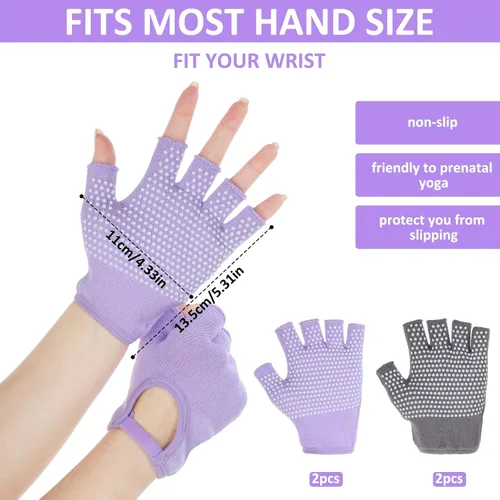 Miniatura 2 de Guantes de gimnasio antideslizantes sin dedos para mujer, 2 pares de guantes de pilates antideslizantes de silicona para yoga, fitness, deportes