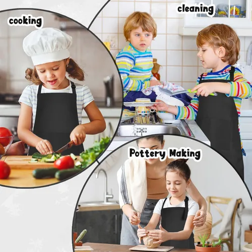 Miniatura 6 de MEEZY Juego de 3 delantales para niños con bolsillos, delantal ajustable para pintar, delantal de arte para niños, delantales de chef para niños