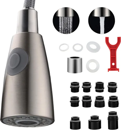 Miniatura 9 de Cabezal rociador de grifo-102, cabezal rociador de grifo de fregadero de cocina de 3 funciones, 12 adaptadores, aireador desmontable, rosca G1/2