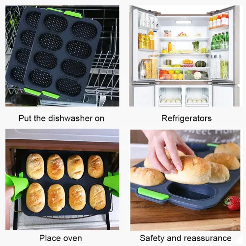 Miniatura 5 de Sartén de silicona para baguette, antiadherente, sin BPA, gris, 12 x 2.5 x 2.5 pulgadas