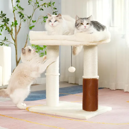 Miniatura 7 de Torre de árbol para gatos grandes, poste rascador para gatos con auto peluquero para gatos, cama superior de 20 x 15.7 pulgadas de ancho, poste Beige