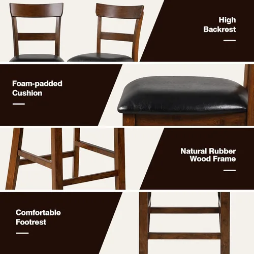 Miniatura 6 de NAFORT Juego de 2 taburetes de bar de altura de mostrador, sillas de comedor altas de madera maciza de 25.5 pulgadas con cojín, taburetes