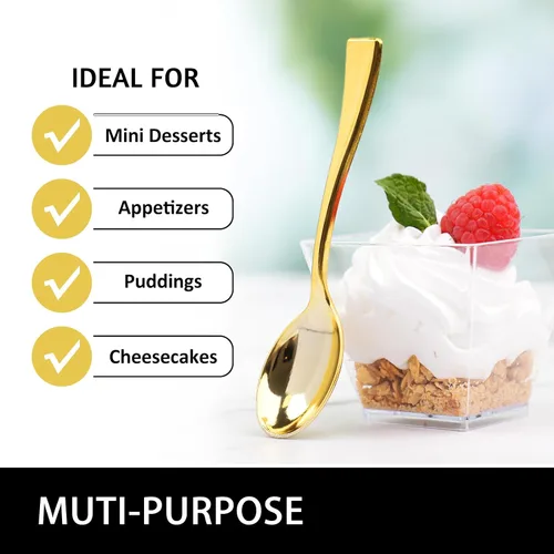 Miniatura 4 de Mini Cucharas de Plástico Dorado de 4 Pulgadas, Paquete de 100 Cucharas Pequeñas de Degustación Resistentes para Postres de Fiesta, Aperitivos