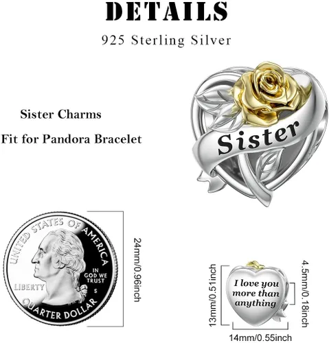 Miniatura 5 de DALARAN Abalorios de plata de ley 925 para madre, hija, hermana, esposa, amiga, abuela, abalorios para pulsera y collar