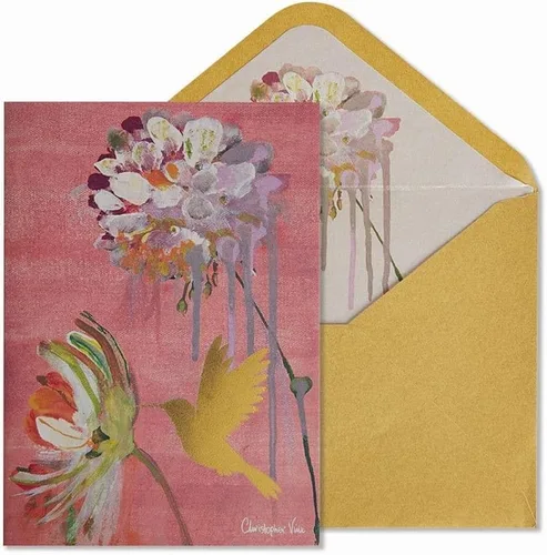 NIQUEA.D, Tarjeta en blanco de dos flores y colibrí
