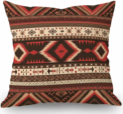 Miniatura 4 de Swono Funda de Almohada Decorativa con Patrón Étnico Abstracto Estampado del Suroeste Funda de Cojín Estilo Granja para Sofá Sillón 18x18 Pulgadas