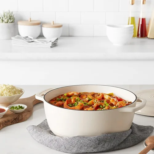 Miniatura 6 de Amazon Basics - Olla de horno holandés de hierro fundido esmaltado con tapa, redonda, asas duales, resistente, grande, 7.3 cuartos de galón