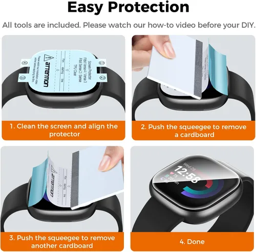 Miniatura 8 de LK Paquete de 6 protectores de pantalla para Fitbit Versa 4/Versa 3, TPU flexible, sin vidrio. Cobertura máxima, autorreparación, 0 burbujas