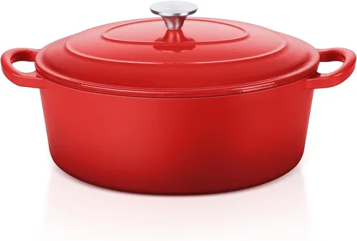 Miniatura 36 de E-far - Horno holandés de 6 cuartos de galón, esmaltado de hierro fundido con tapa, olla de cocina redonda antiadherente para Naranja