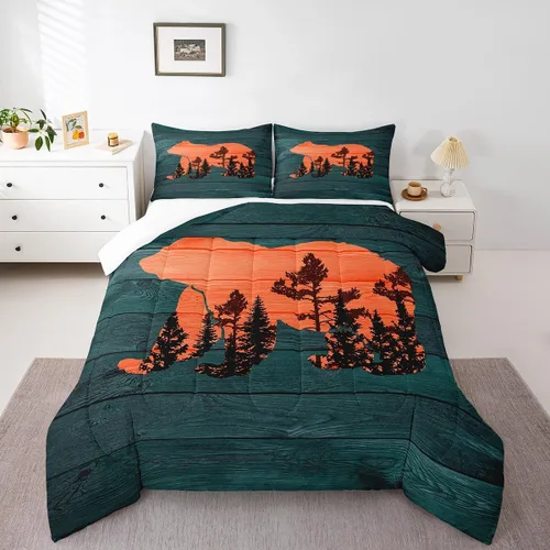 Miniatura 6 de Juego de ropa de cama de oso para niños y adolescentes, juego de edredón de animales salvajes para niños, adolescentes, naturaleza, vida silvestre