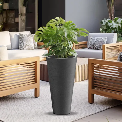 Miniatura 8 de Kante Juego de 2 macetas redondas altas de 23 pulgadas de alto, macetas decorativas grandes para exteriores, interiores, jardín, patio, porche Negro