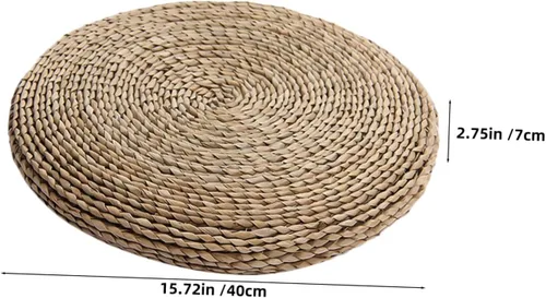 Miniatura 2 de UPKOCH Cojín redondo de tejido de paja hecho a mano tatami para yoga, meditación, relleno, cómoda almohada de piso para sala de estar, uso