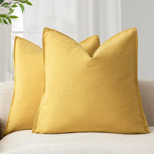 Miniatura 51 de Foindtower Paquete de 2 fundas de almohada decorativas de lino y liso, funda de cojín decorativa suave, estilo bohemio campestre para silla, sofá