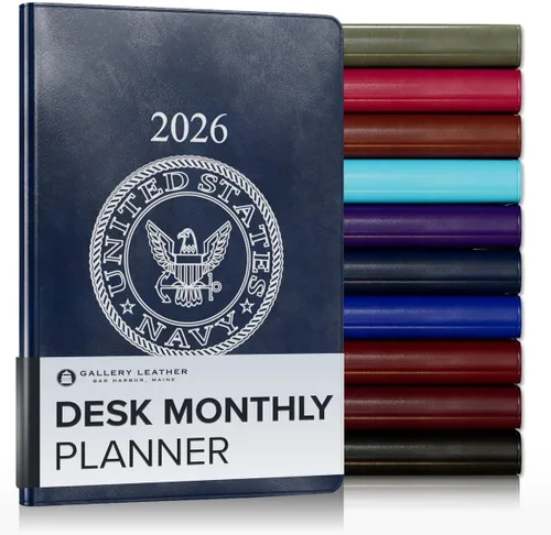 Miniatura 50 de Gallery Leather Agenda Mensual Grande 2025-2026, Elegantemente Encuadernada Planificador de Calendario y Cuaderno con Elegantes Bordes Dorados, 18