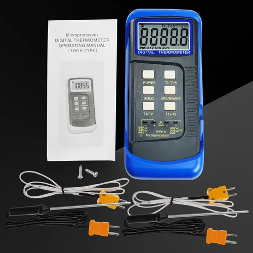 Miniatura 3 de Termómetro de termopar digital tipo K de doble canal Termómetro HVAC Medidor de temperatura con 4 termopares, medición de temperatura MAX/MIN/PROM