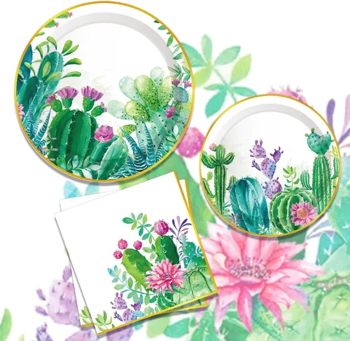 Miniatura 3 de Platos de papel de cumpleaños de cactus suculentos, servilletas, plantas, cactus, juego de vajilla desechable, suministros para fiestas
