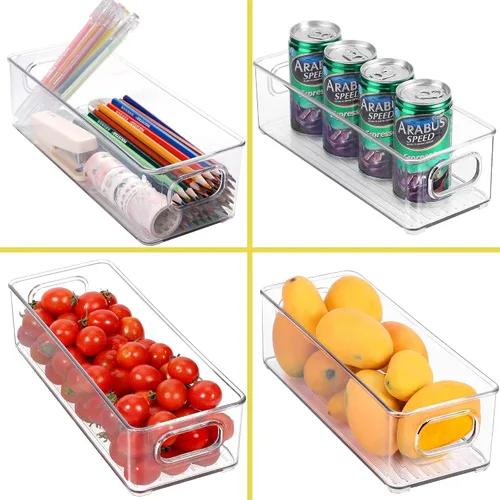 Miniatura 7 de Contenedor apilable de plástico para almacenamiento de alimentos con asas para despensa de cocina, gabinete, refrigerador, congelador, organizador