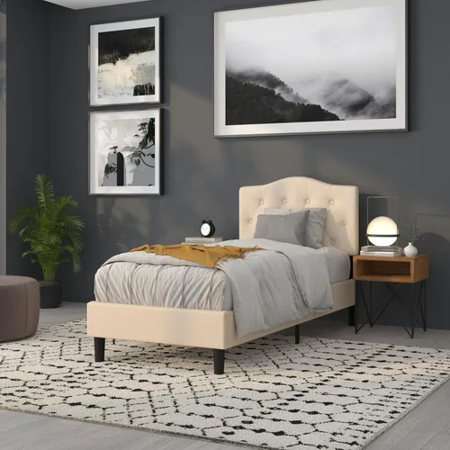 Miniatura 6 de BizChair Cabecero tapizado capitoné tamaño individual en tela beige